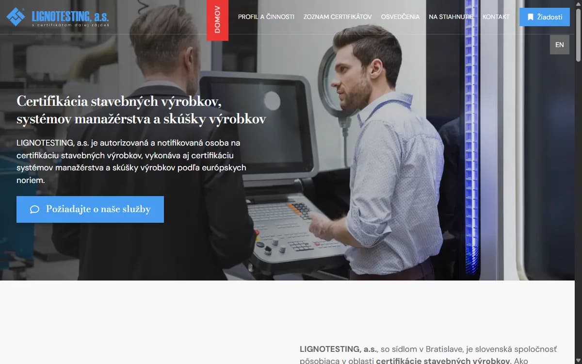 Web Lignotesting (lignotesting.sk) na počítači