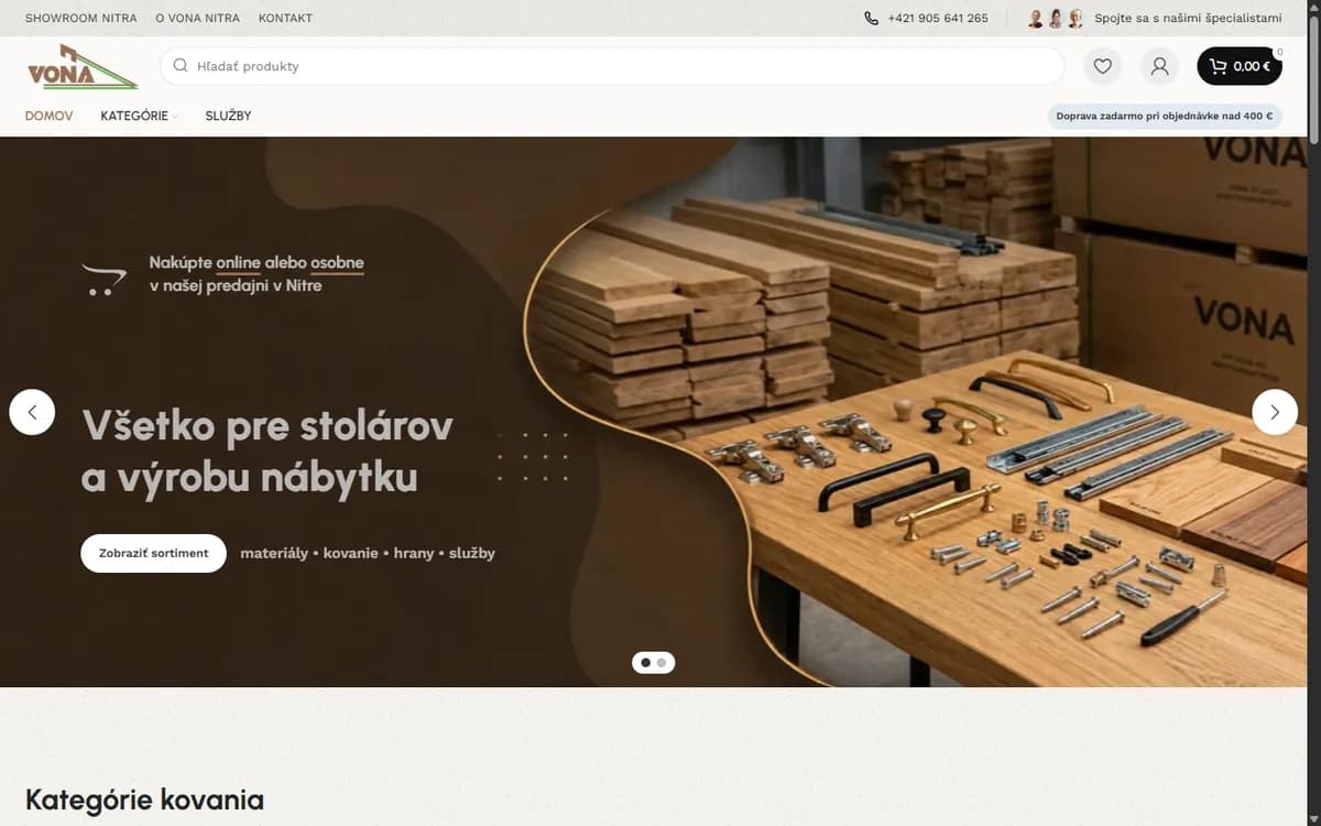 Web VONA (eshop.vona.sk) na počítači